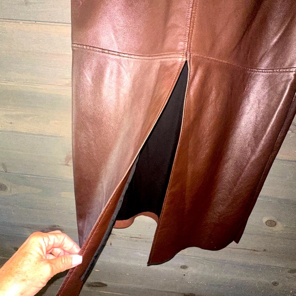 Veda Chocolate Brown Leather Skirt. - Picture 7 of 11